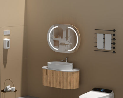 Mystic OVAL LED Shaving Cabinet 900x600mm - WALNUT Carysil