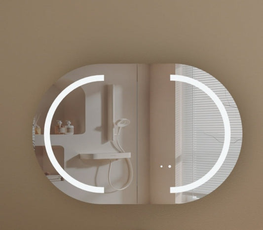Mystic OVAL LED Shaving Cabinet 900x600mm - WALNUT Carysil