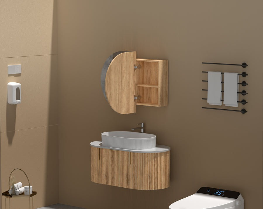 Mystic OVAL Shaving Cabinet 900x600mm - WALNUT Carysil
