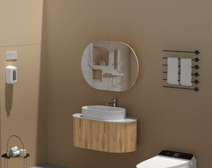 Mystic OVAL Shaving Cabinet 900x600mm - WALNUT Carysil