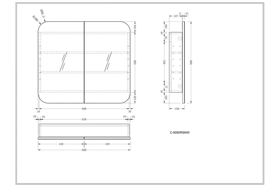GRAND Shaving Cabinet  750x800mm/900x800mm - MATTE WHITE Carysil
