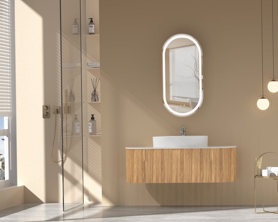 CARYSIL 1200mm Fluted Wall Hung Vanity - Walnut -  1200x469x412mm