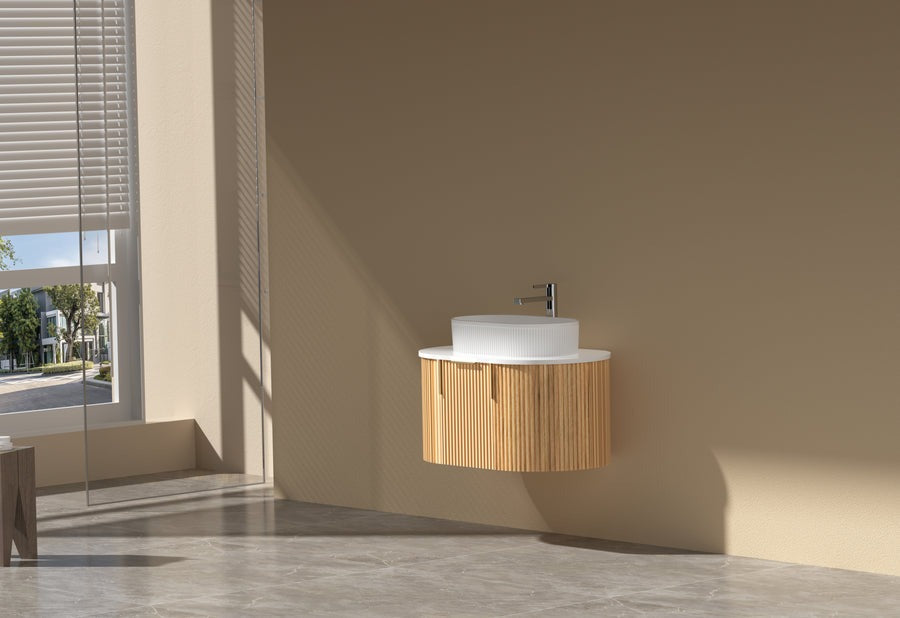 CARYSIL 750mm Fluted Wall Hung Vanity - Walnut - 750x469x412mm