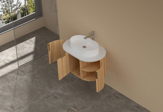 CARYSIL 750mm Fluted Wall Hung Vanity - Walnut - 750x469x412mm