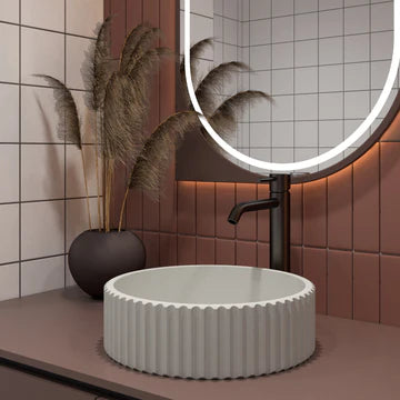 Carysil Matte White Above Counter Fluted Concrete Basin - 400x400x120mm