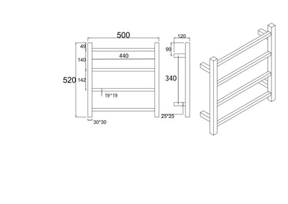 Square Electric Heated Towel Rack 4 Bars