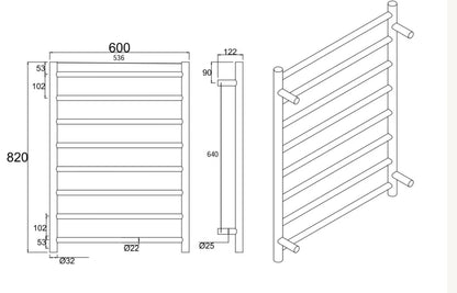 Round Electric Heated Towel Rack 8 Bars