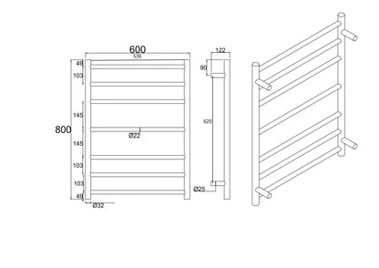 Round Electric Heated Towel Rack 7 Bars