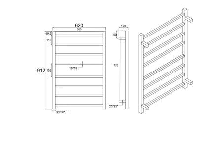 Square Electric Heated Towel Rack 8 Bars