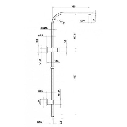 Square Chrome or Matte Black Shower Station without Shower Head and Handheld Shower