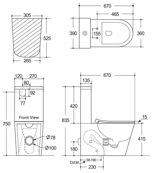CORTONA Back To Wall Toilet Suite-2 Color's Available
