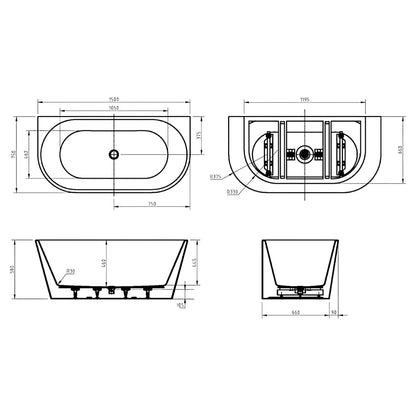 CORTONA Back To Wall Bathtub- 3 Sizes Available