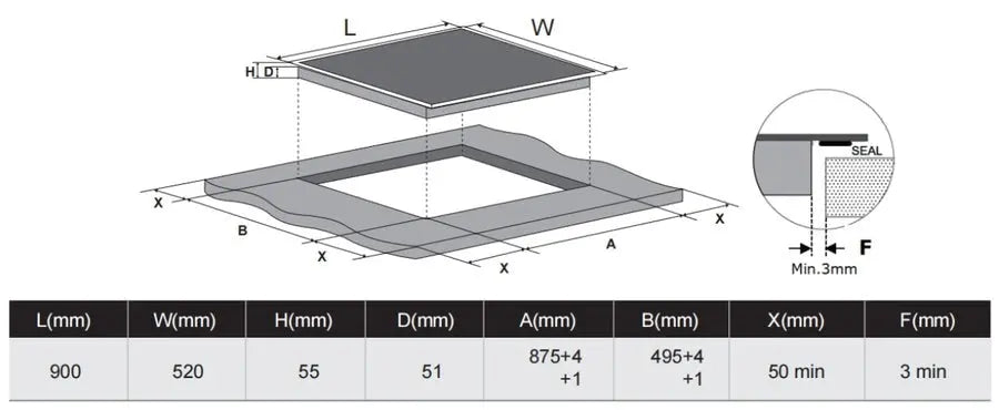 Carysil Built-In Ceramic Hob 90 CM - Black Glass finish 