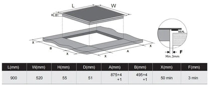 Carysil Built-In Ceramic Hob 90 CM - Black Glass finish 