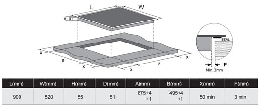 Carysil Built-In Ceramic Hob 90 CM - Black Glass finish