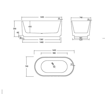 Cairo Freestanding Bathtub - 2 Sizes (1495mm,1690mm)