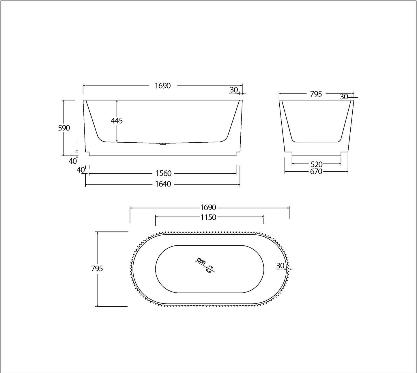 Cairo Freestanding Bathtub - 2 Sizes (1495mm,1690mm)