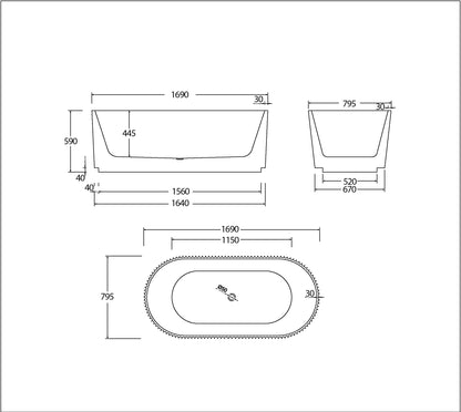 Cairo Freestanding Bathtub - 2 Sizes (1495mm,1690mm)