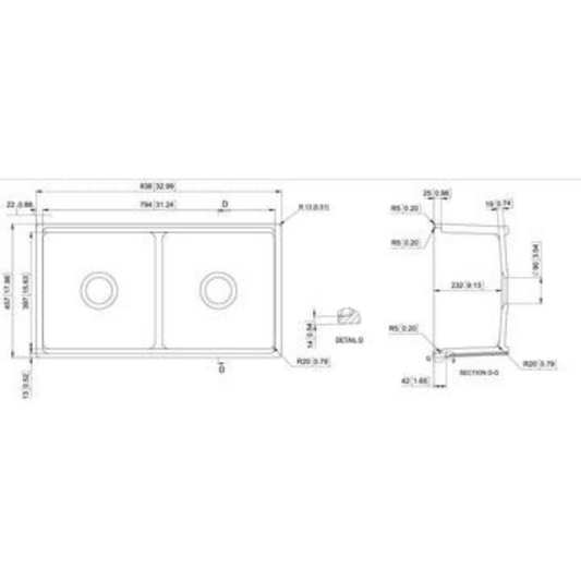 Carysil Fine Fireclay Double Bowl  Kitchen Sink