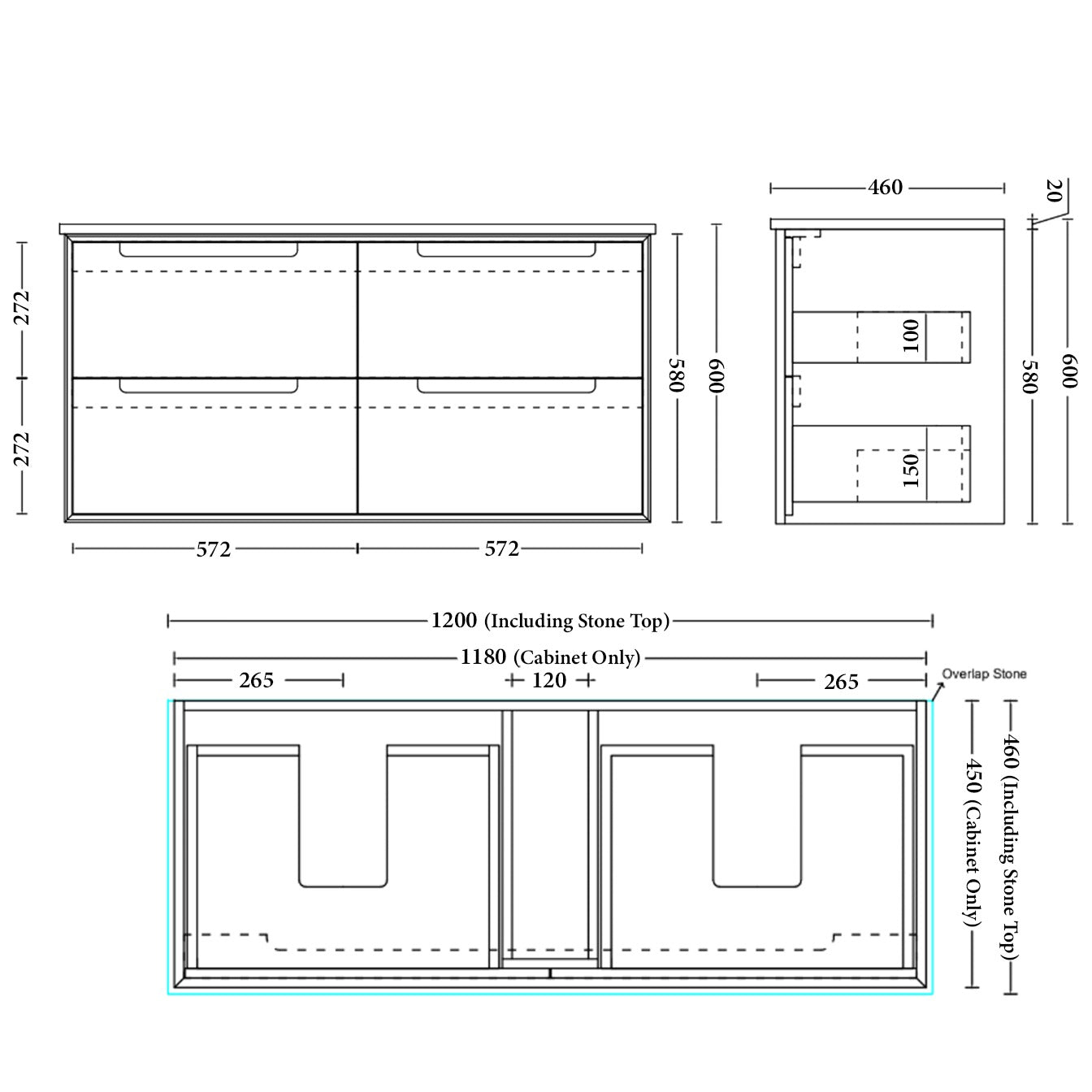 ELWOOD Wall Hung Vanity- 4 Sizes Available