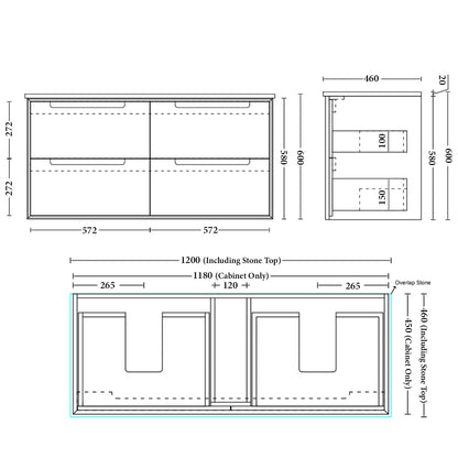 ELWOOD Wall Hung Vanity- 4 Sizes Available