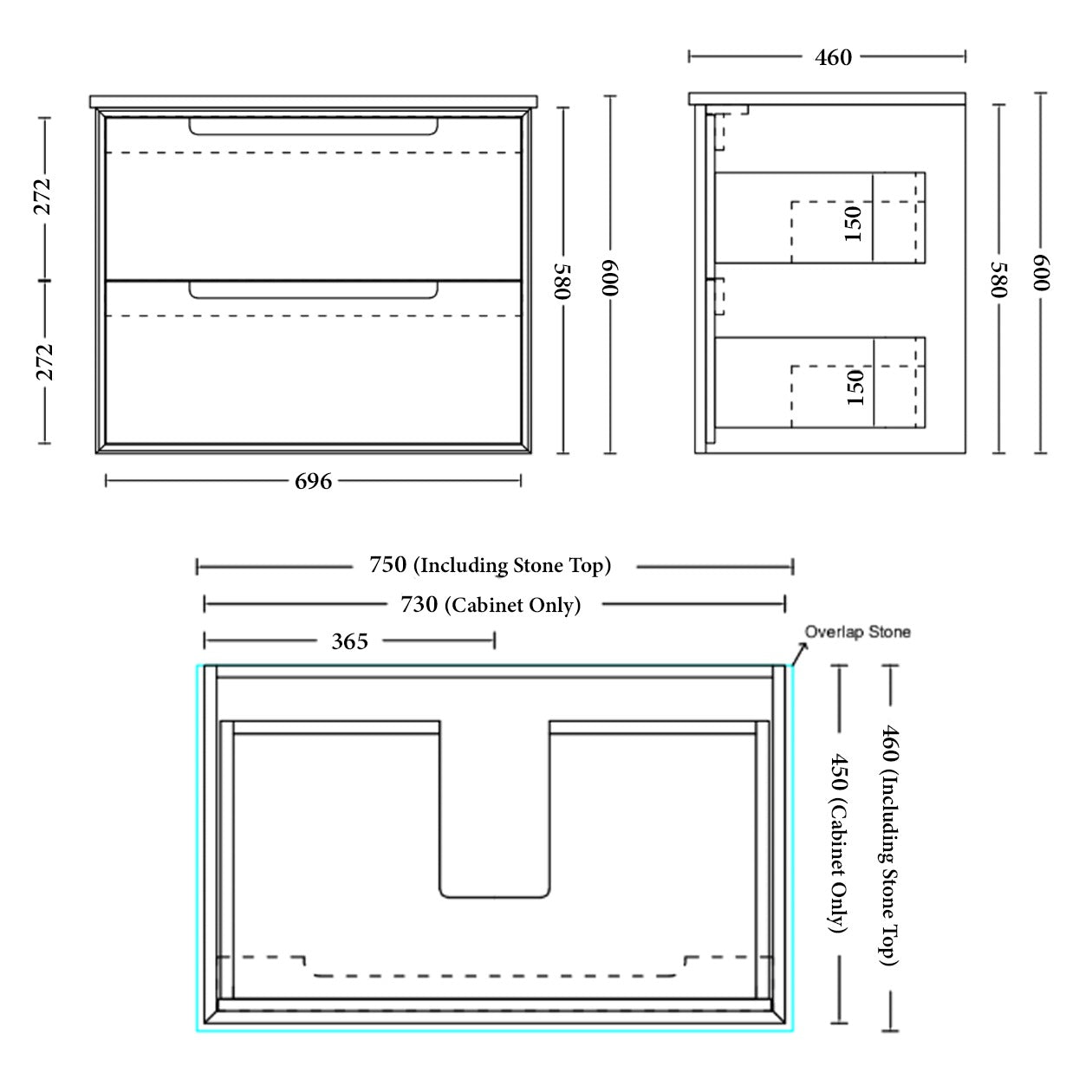 ELWOOD Wall Hung Vanity- 4 Sizes Available