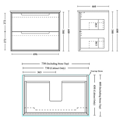 ELWOOD Wall Hung Vanity- 4 Sizes Available