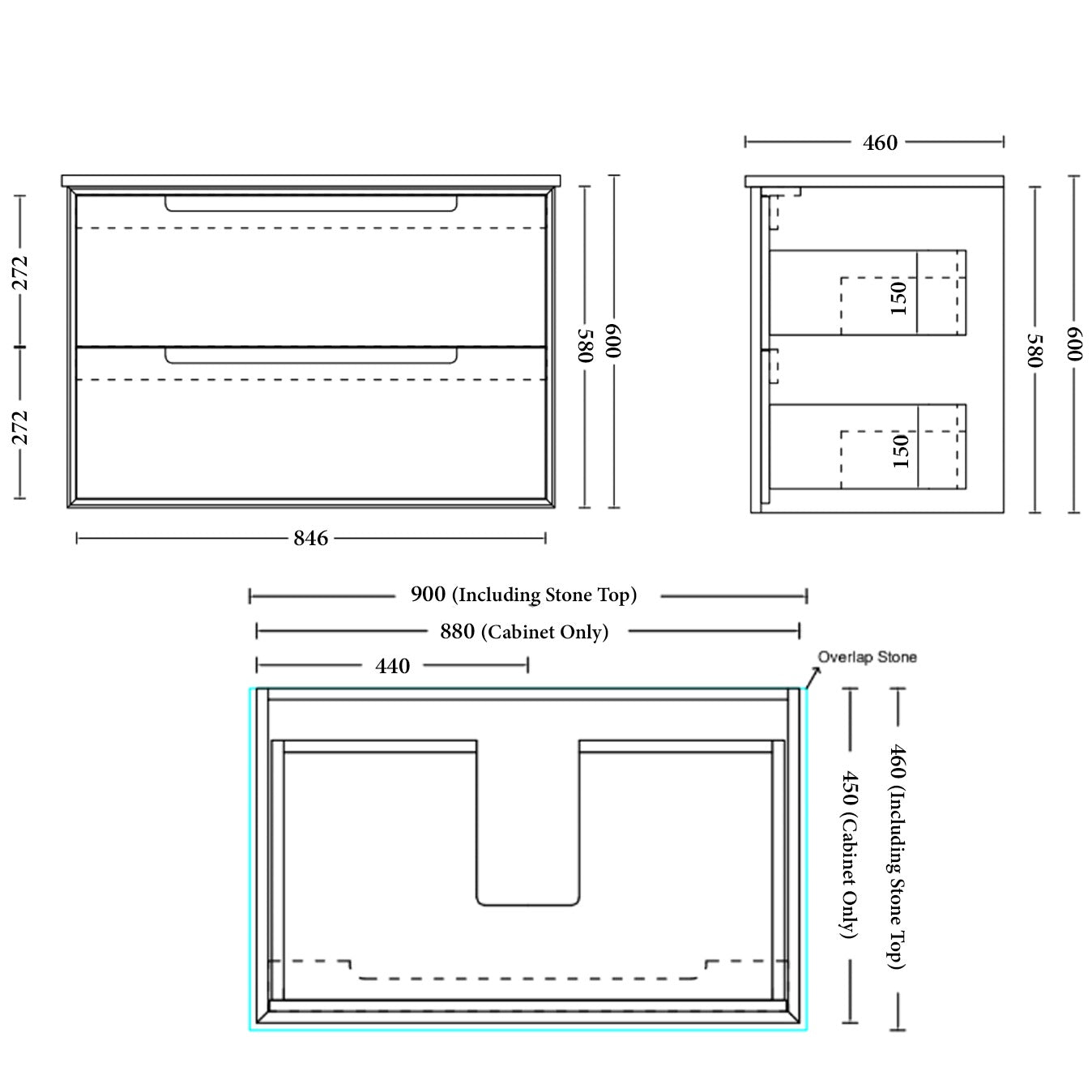 ELWOOD Wall Hung Vanity- 4 Sizes Available