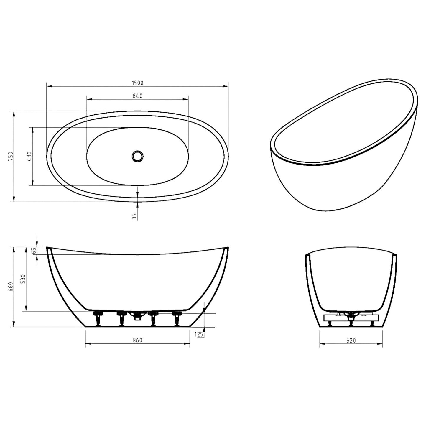 GUBBIO Freestanding Bathtub - 2 Sizes Available
