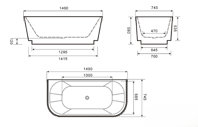Havana Back To Wall Bathtub - in 2 Sizes (1490mm,1685mm)