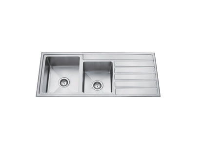 Paris Double Bowl Handmade Chrome Kitchen Sink - 1200x500x200mm