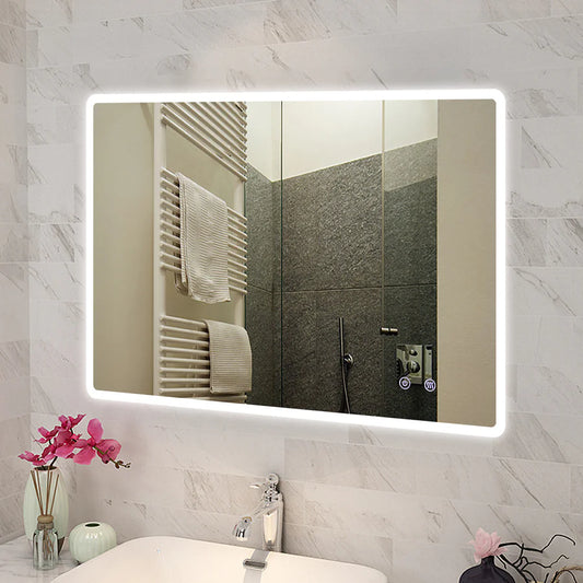 Rectangle LED Mirror 1200x800mm, 1500x800mm Curved Rim Rectangle 3 Color Lighting Touch Sensor Switch Defogger Pad Wall Mounted - Lighting on the rim