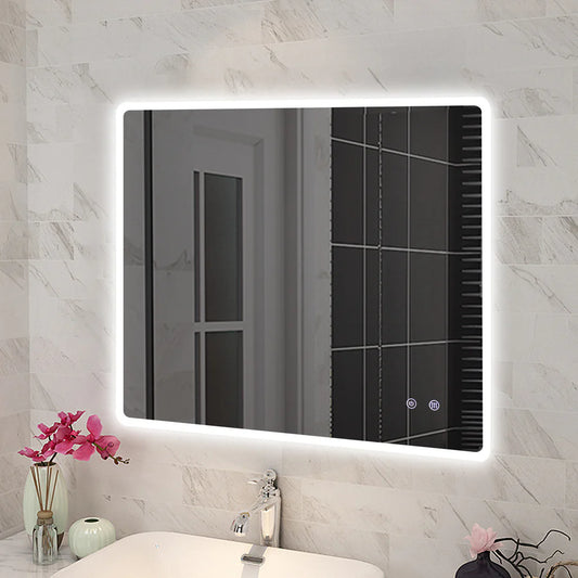 Rectangle LED Mirror 900x750mm Curved Rim 3 Color Lighting Touch Sensor Pad Wall Mounted - Lighting on the rim