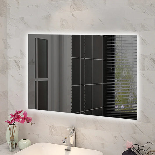 Rectangle LED Mirror 1200*800mm Sharp Edge 3 Color Lighting Backlit Touch Sensor Switch Defogger Pad Wall Mounted - Lighting on the back