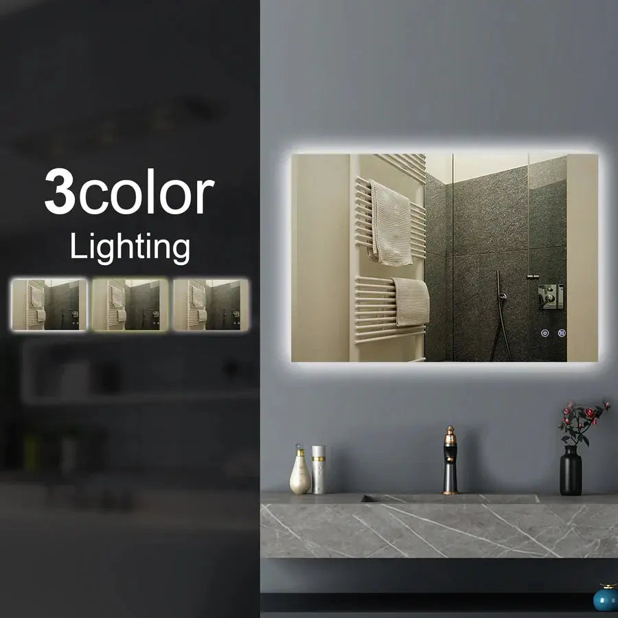 Rectangle LED Mirror 1200*800mm Sharp Edge 3 Color Lighting Backlit – Tezmo