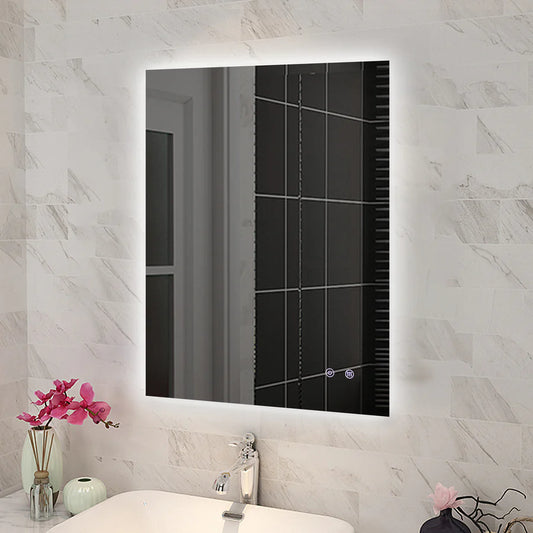 Rectangle LED Mirror 600x750mm 3 Color Touch Sensor Pad Wall Mounted - Lighting on the back