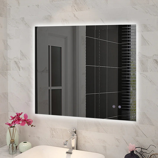 Rectangle LED Mirror 900*750mm Sharp Edge 3 Color Lighting Touch Sensor Switch Defogger Pad Wall Mounted - Lighting on the back