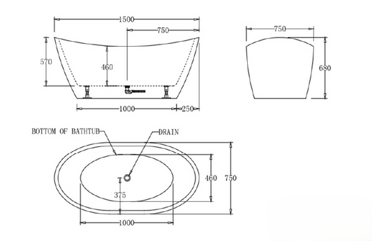 Lyon Freestanding Bath - in 2 Sizes (1500mm, 1700mm)