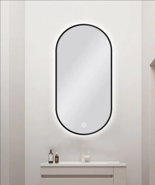 Pill Shape LED Mirror 450 X 900MM  Framed Carysil
