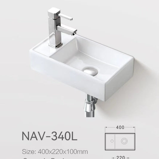 Gloss White Above Counter Ceramic Basin - 400x220x100mm