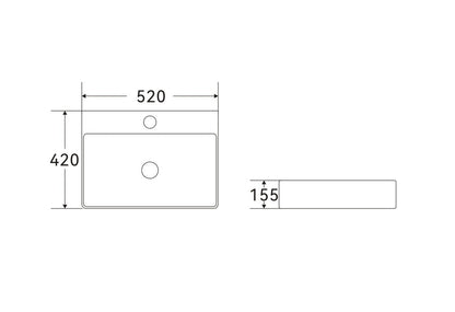 Gloss White Above Counter Ceramic Basin - 520x420x155mm