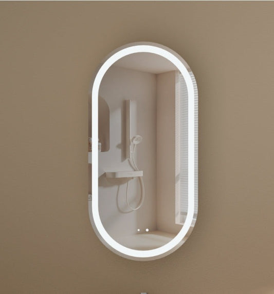 Noble Oval LED Shaving Cabinet 450x900mm - WALNUT Carysil