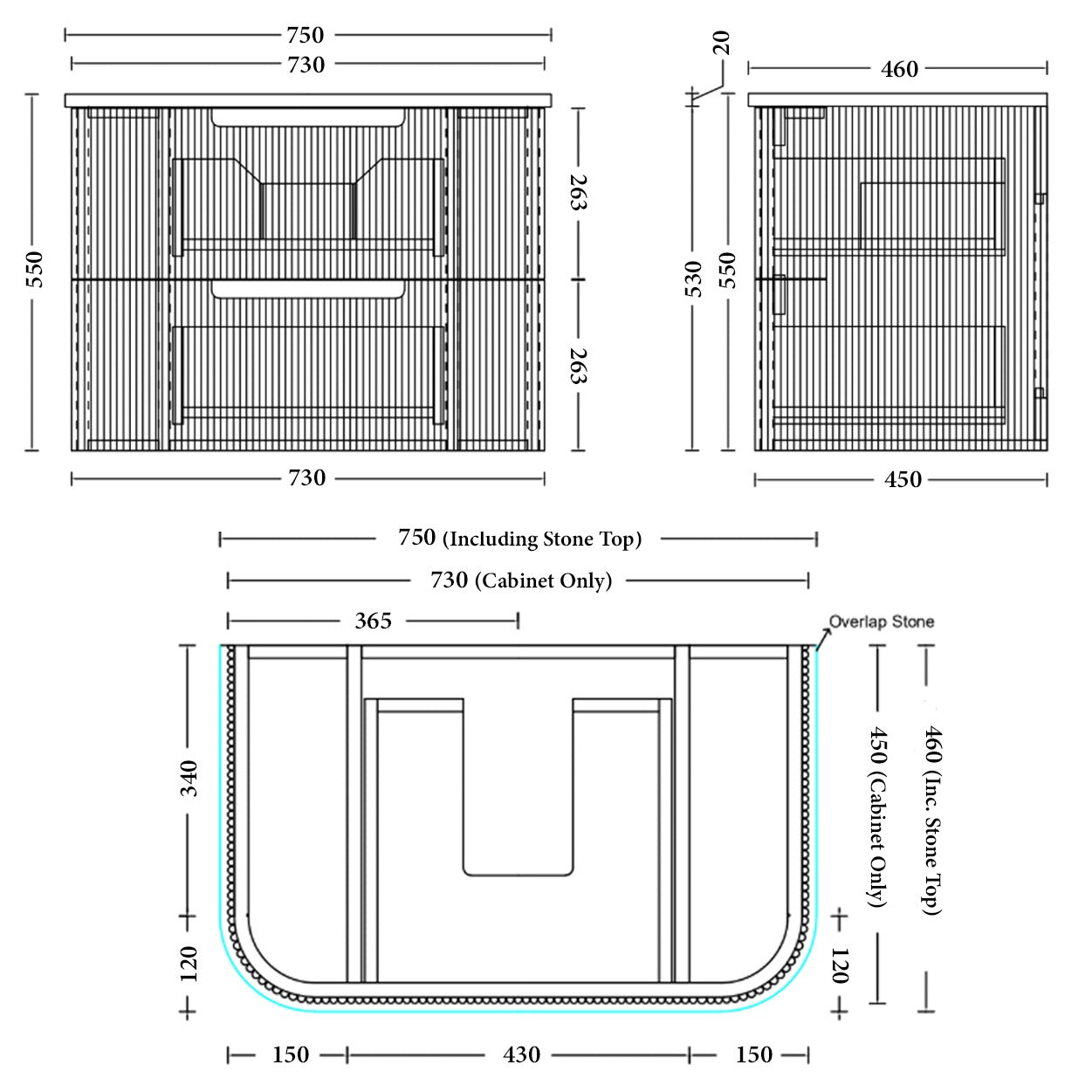 OAKMERE Wall Hung Vanity - 4 Sizes Available
