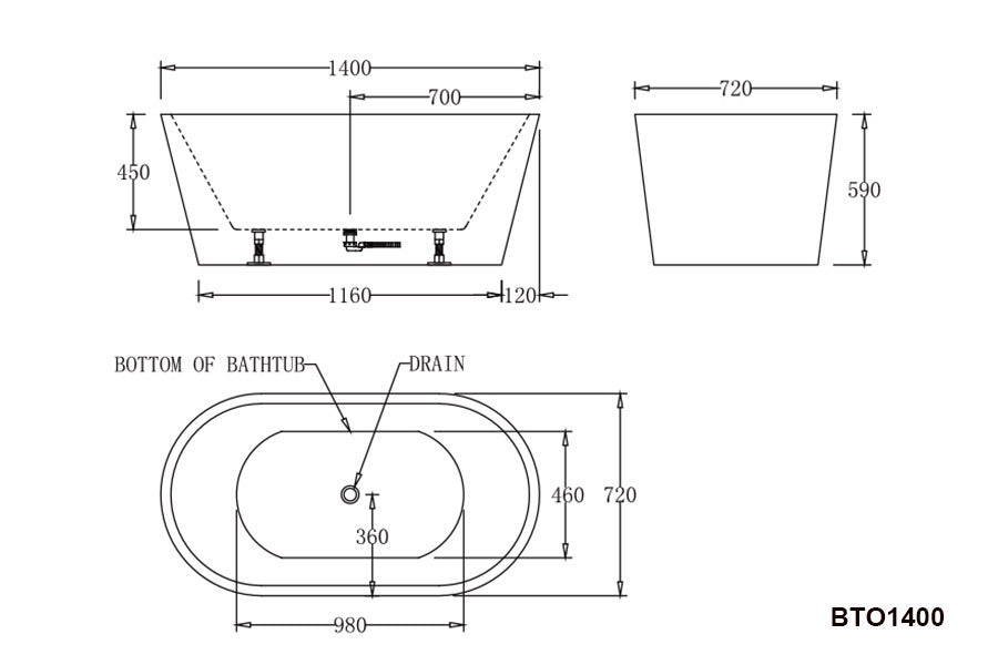 OSLO Freestanding Bathtub - Black or White - in 3 Sizes (1400mm,1500mmm,1700mm)