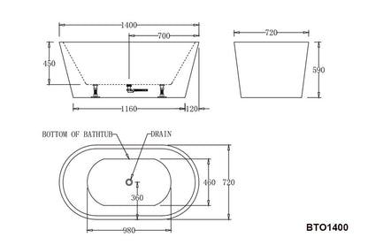 OSLO Freestanding Bathtub - Black or White - in 3 Sizes (1400mm,1500mmm,1700mm)