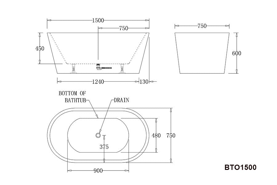 OSLO Freestanding Bathtub - Black or White - in 3 Sizes (1400mm,1500mmm,1700mm)