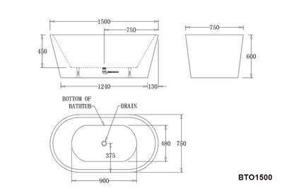 OSLO Freestanding Bathtub - Black or White - in 3 Sizes (1400mm,1500mmm,1700mm)