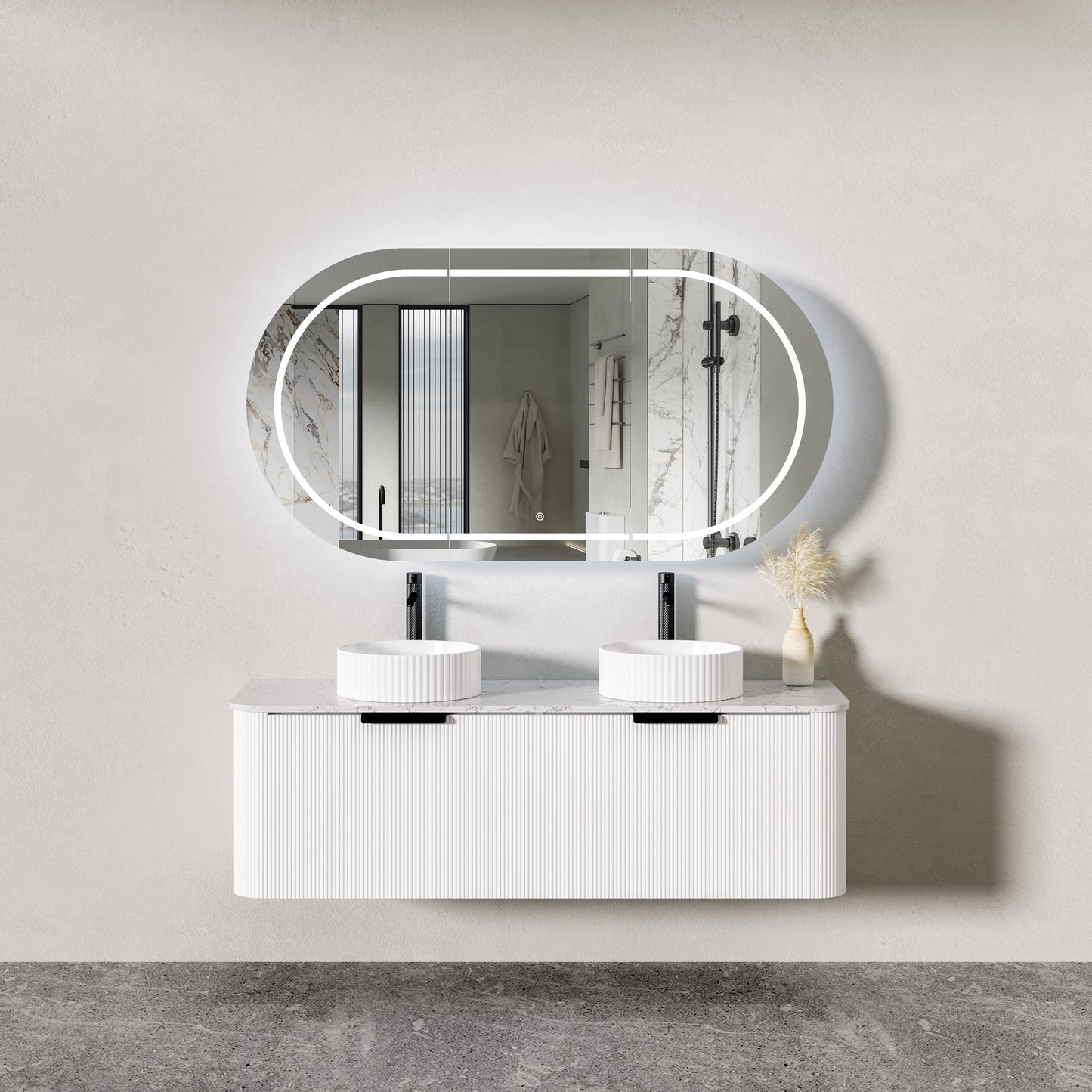 PIAZA Wall Hung Vanity - in 3 Sizes - Stone top -  5 Handle Color Options