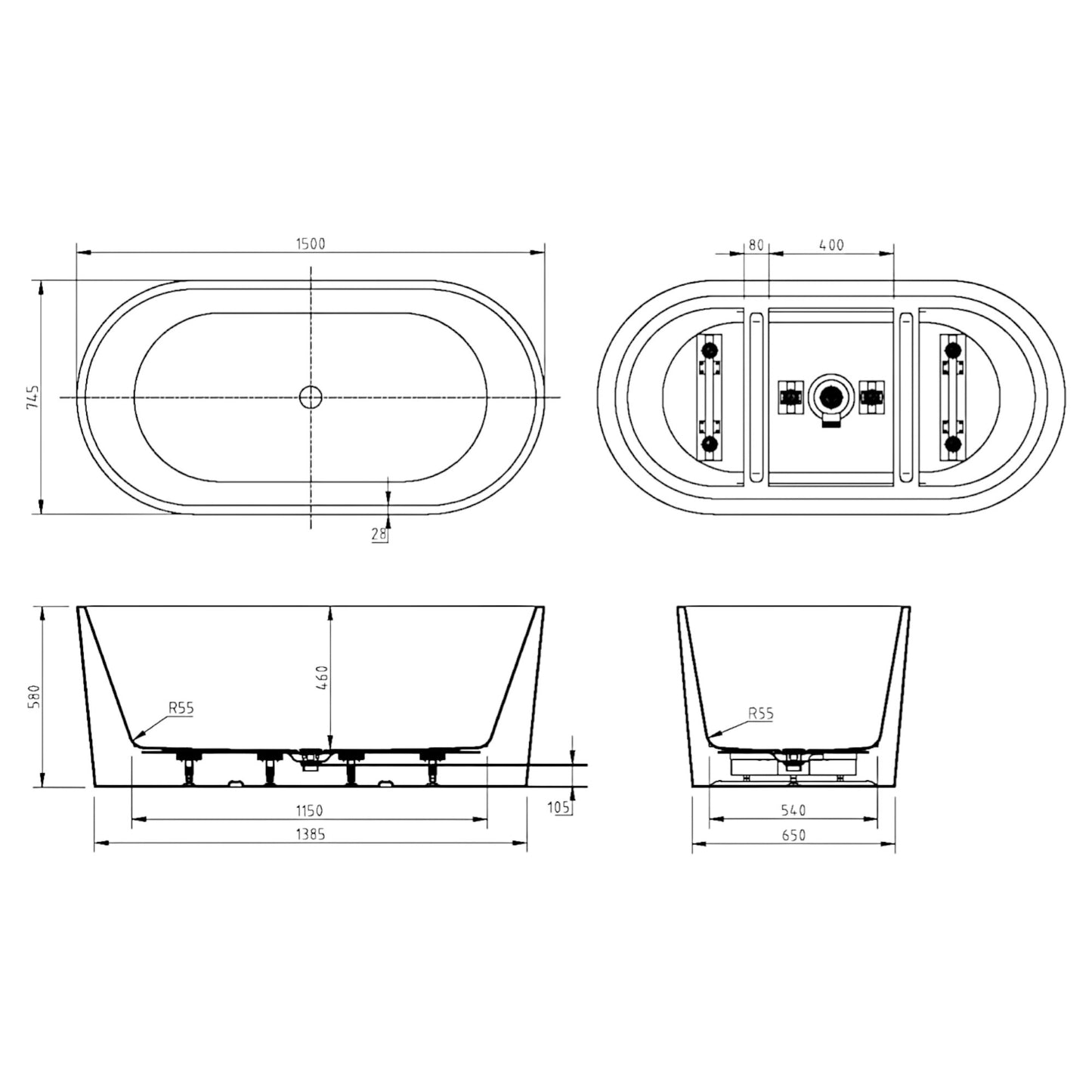 PRATO Freestanding Bathtub - 3 Sizes Available