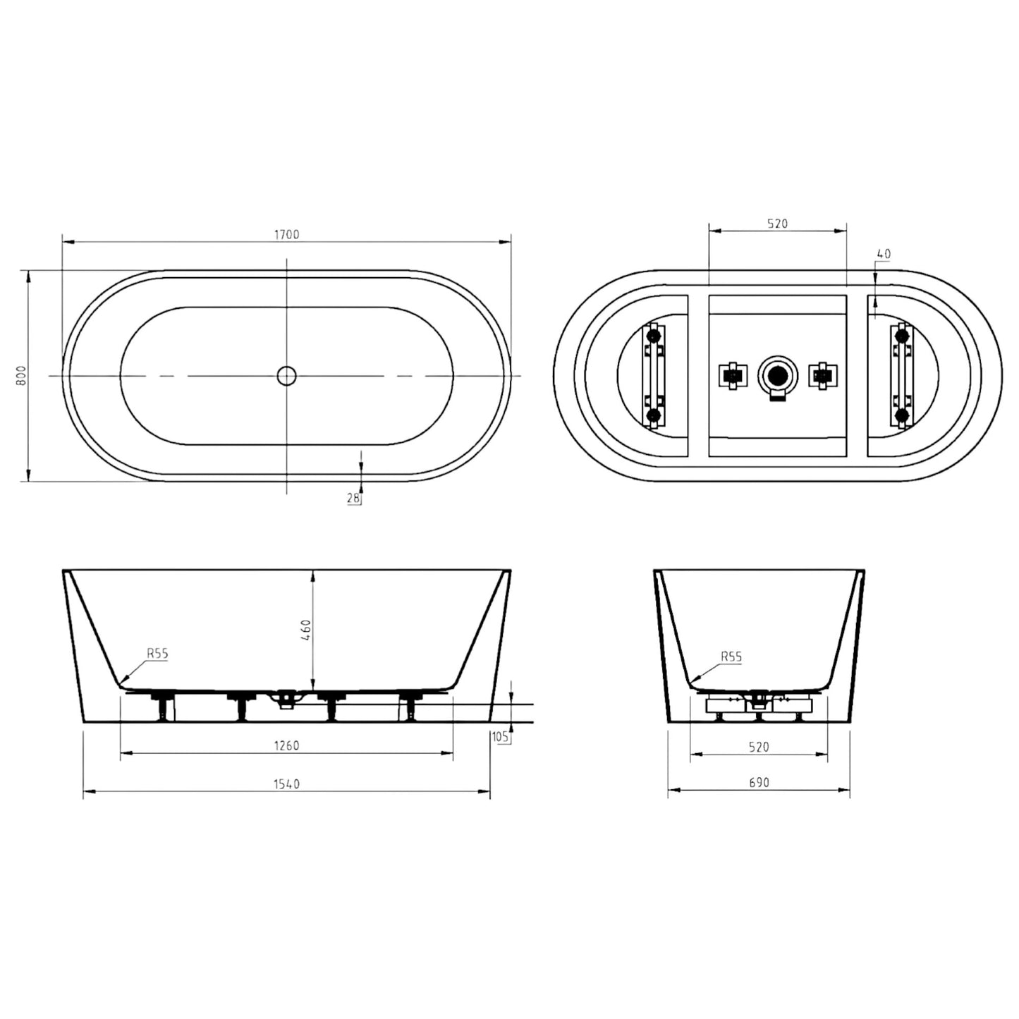 PRATO Freestanding Bathtub - 3 Sizes Available